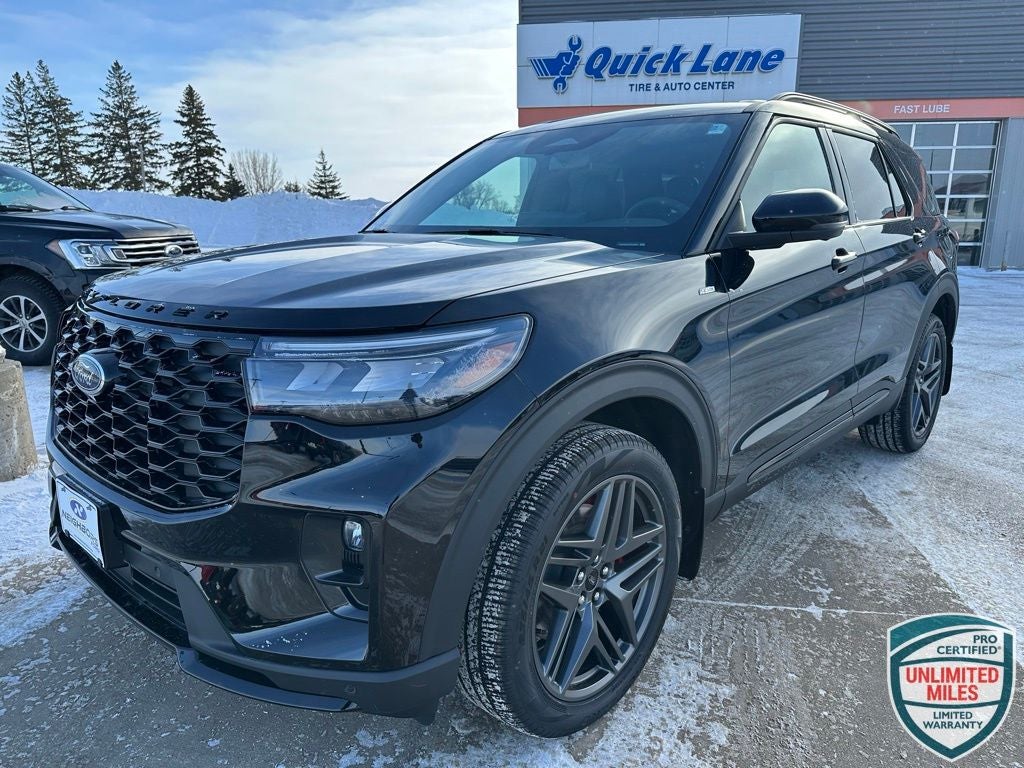 2026 Ford Explorer ST-Line in Agate Black Metallic — front three-quarter view